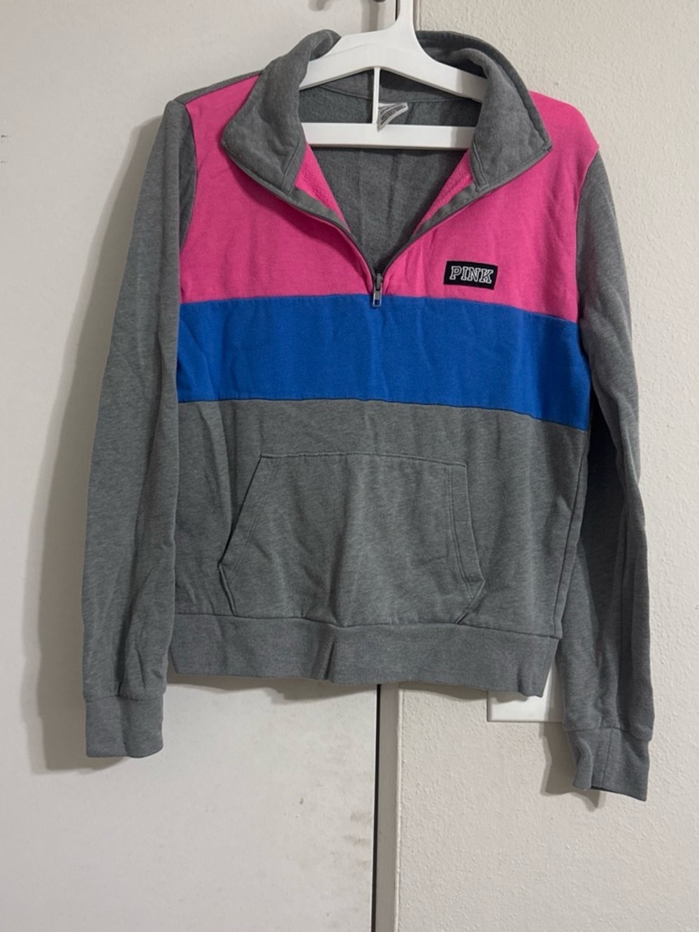 PINK Victoria's Secret Gray Zip-Back Hoodie with Pink Accent